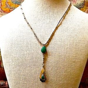 Gorgeous sterling silver and malachite Native American style necklace. Stunning!
